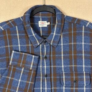 Faherty Legend Sweater Flannel Shirt Mens XXL Blue Brown Alpine Plaid Stretch